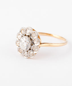 Bague marguerite ancienne en or et diamant