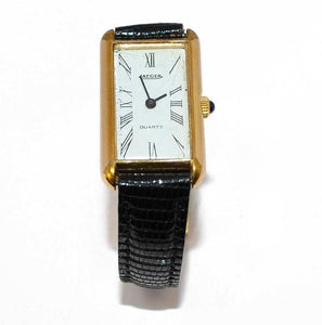 Montre rectangle acier et or jaune 18K quartz Jaeger 1950 - adalgyseboutique