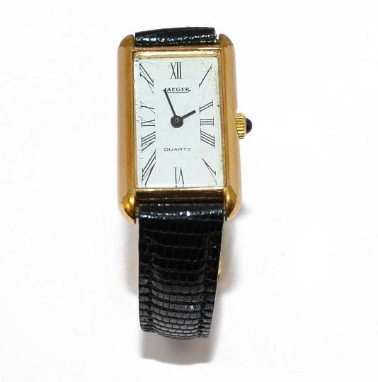 Montre rectangle acier et or jaune 18K quartz Jaeger 1950 - adalgyseboutique