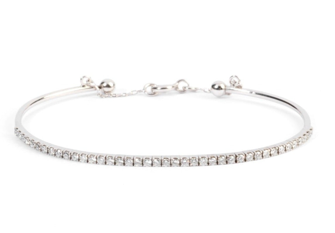 Bracelet demi jonc or gris et diamant sur le dessus