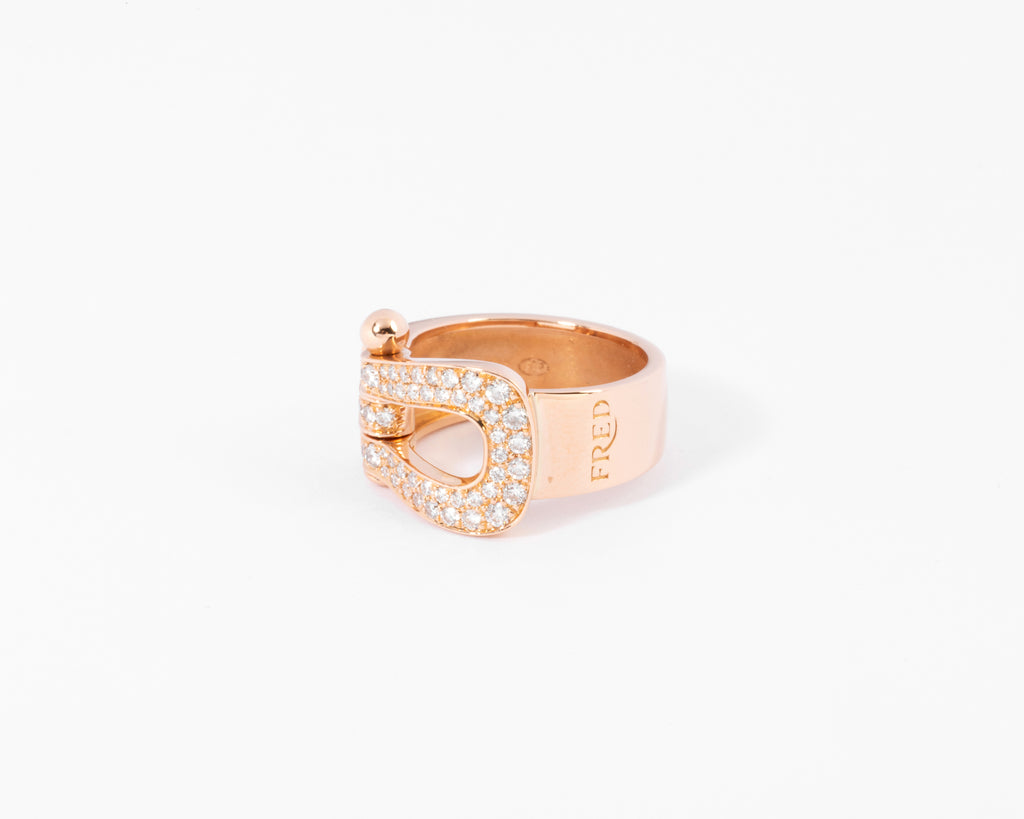 Bague or rose ,pavée de diamants Fred force 10