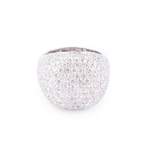 Bague boule en or gris et diamants
