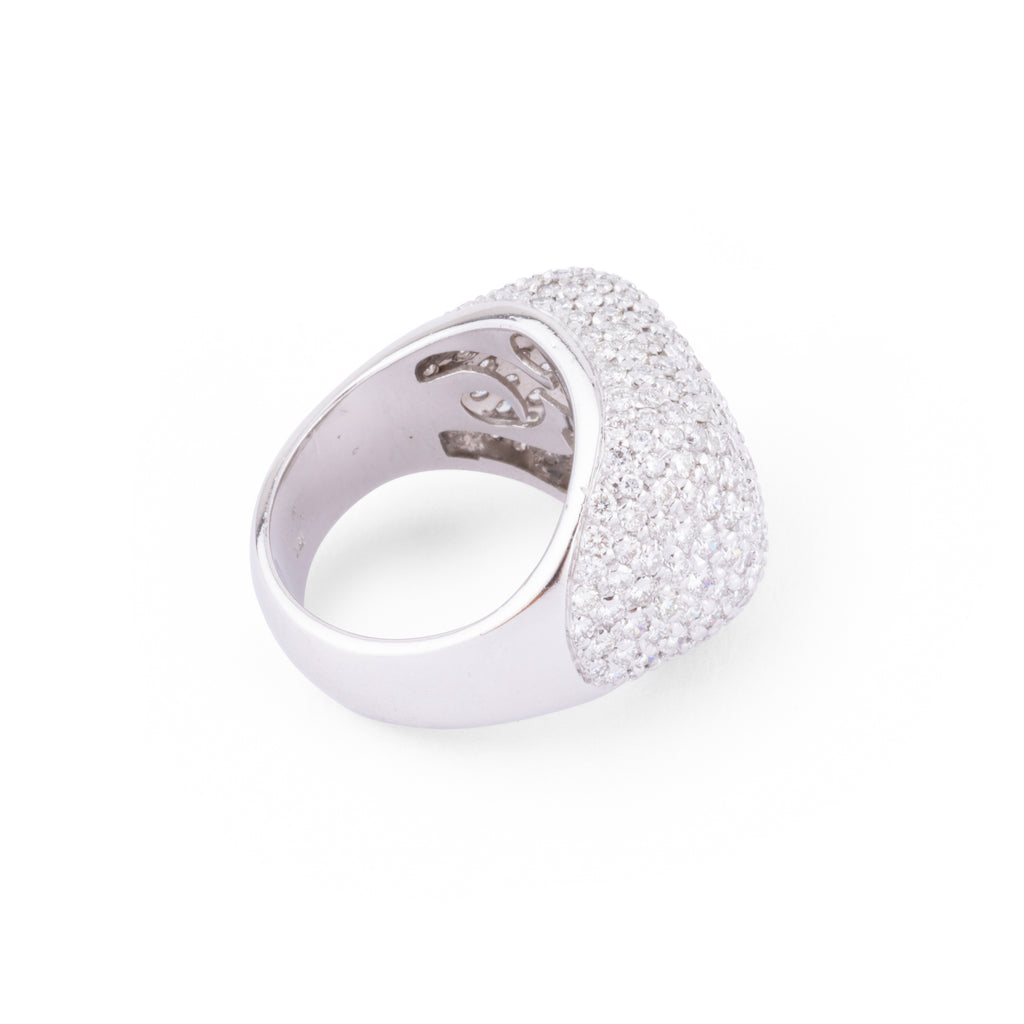 Bague boule en or gris et diamants