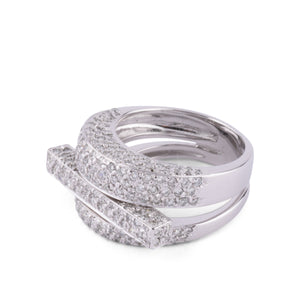 Bague en or gris et diamants asymétrique