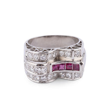 Charger l&#39;image dans la galerie, Bague en platine diamant et rubis
