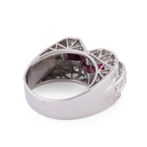 Bague en platine diamant et rubis