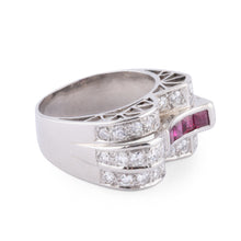Charger l&#39;image dans la galerie, Bague en platine diamant et rubis
