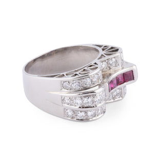 Bague en platine diamant et rubis