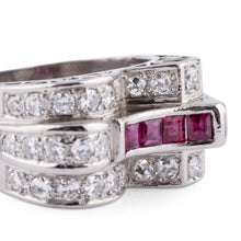 Charger l&#39;image dans la galerie, Bague en platine diamant et rubis
