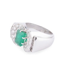 Charger l&#39;image dans la galerie, Bague en or gris et platine ornée d&#39;une émeraude et diamants
