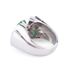 Charger l&#39;image dans la galerie, Bague en or gris et platine ornée d&#39;une émeraude et diamants
