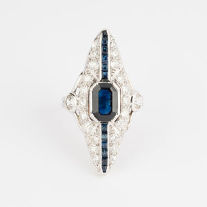 Bague marquise en diamant et saphir