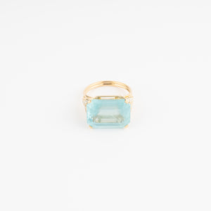 Bague aigue marine lactée et diamant sur or jaune