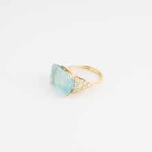 Charger l&#39;image dans la galerie, Bague aigue marine lactée et diamant sur or jaune

