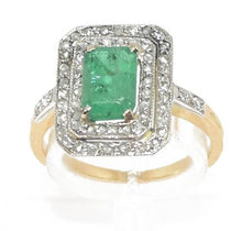 Charger l&#39;image dans la galerie, Bague or jaune et argent ornée d&#39;une émeraude 1900 - adalgyseboutique
