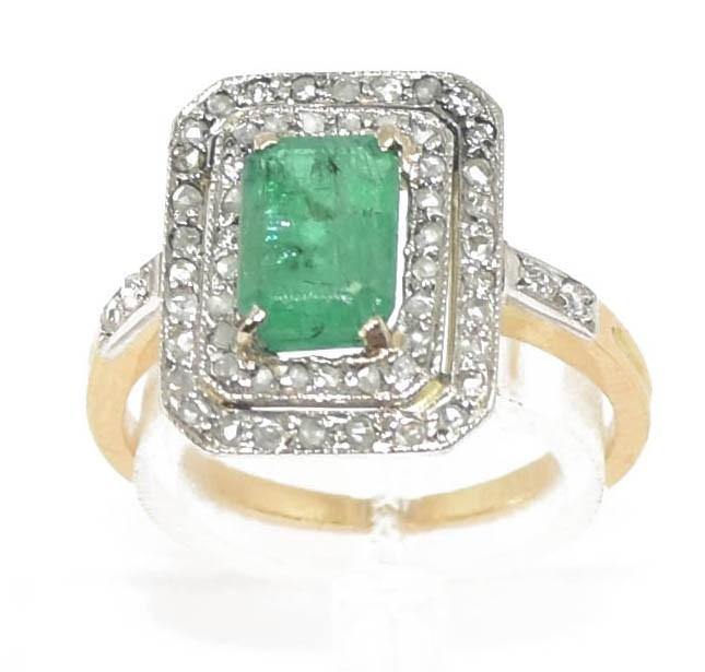 Bague or jaune et argent ornée d'une émeraude 1900 - adalgyseboutique