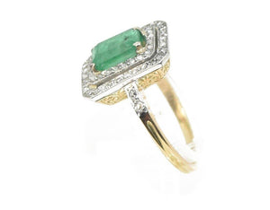 Bague or jaune et argent ornée d'une émeraude 1900 - adalgyseboutique
