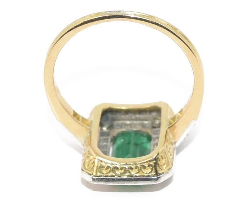 Bague or jaune et argent ornée d'une émeraude 1900 - adalgyseboutique