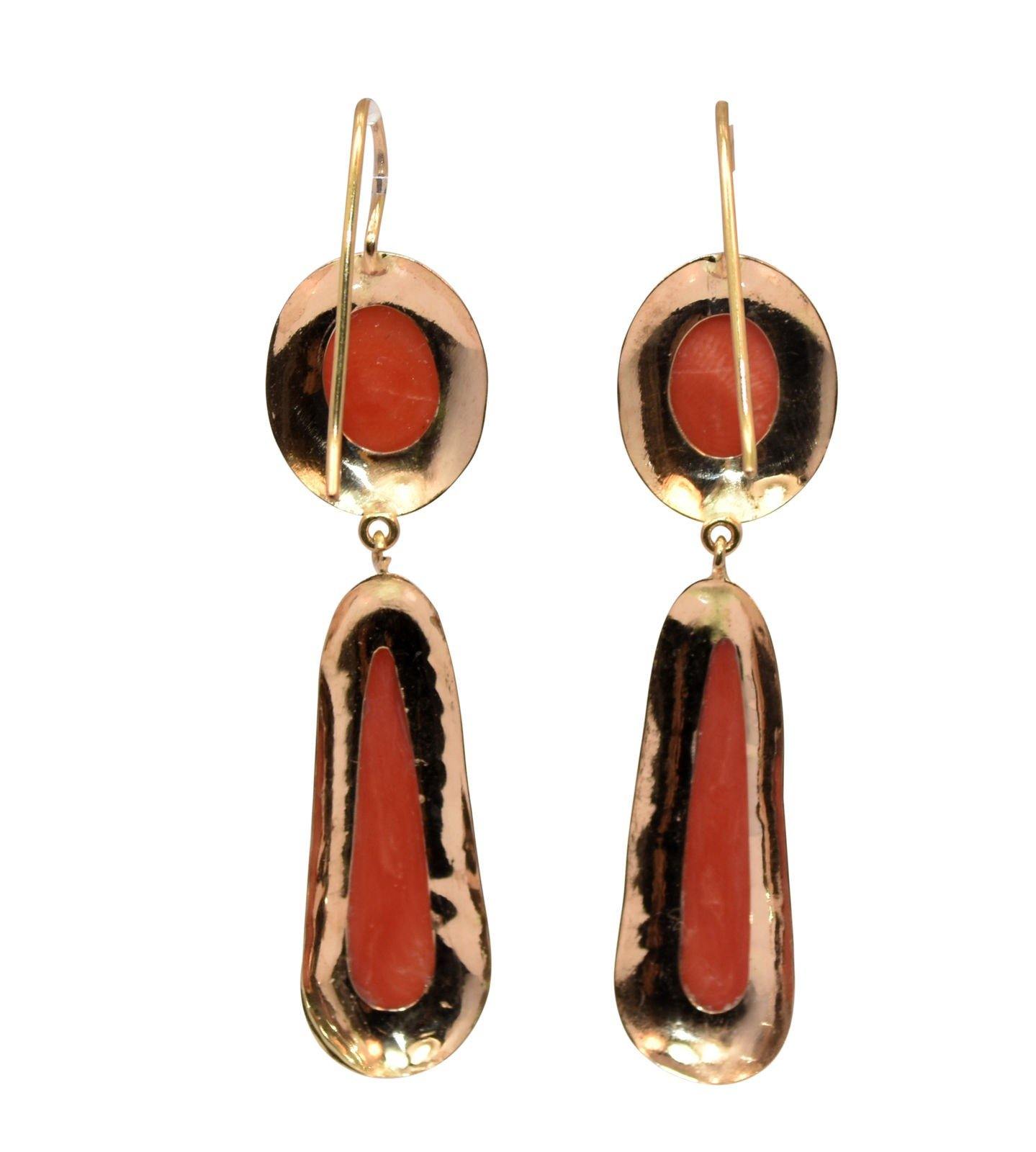 Paire de boucles d'oreilles en corail et or jaune - adalgyseboutique