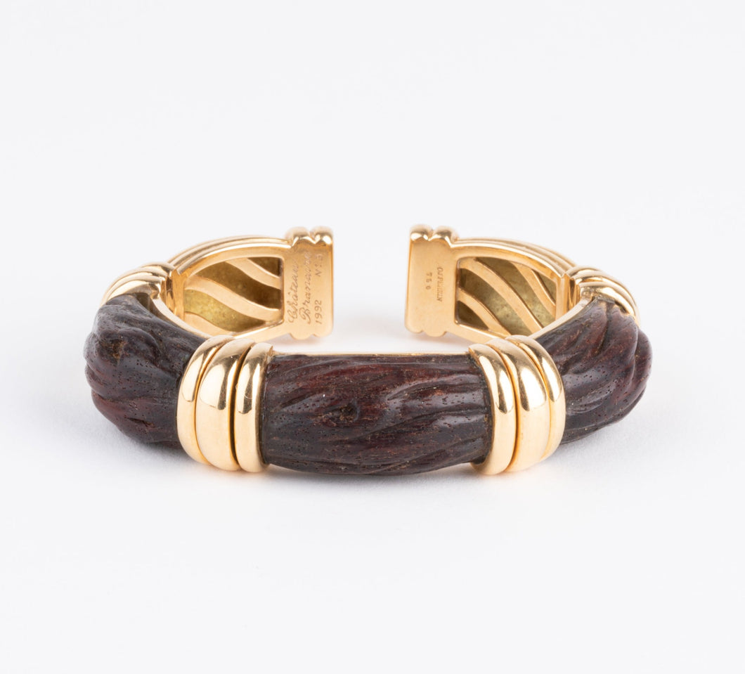 Bracelet jonc OJ Perrin en or jaune et bois d'amourette