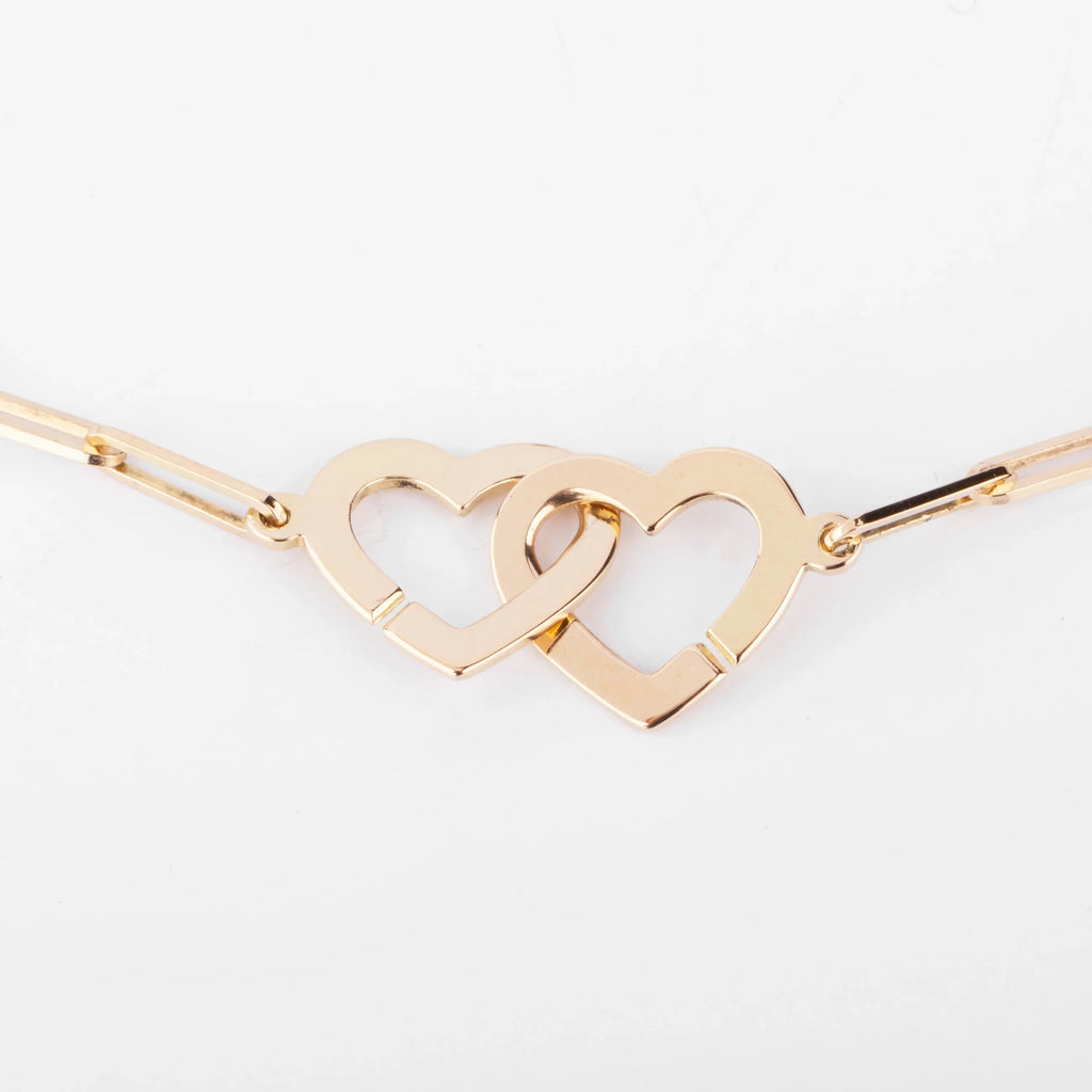 Collier or rose Dinh Van formant 2 cœurs