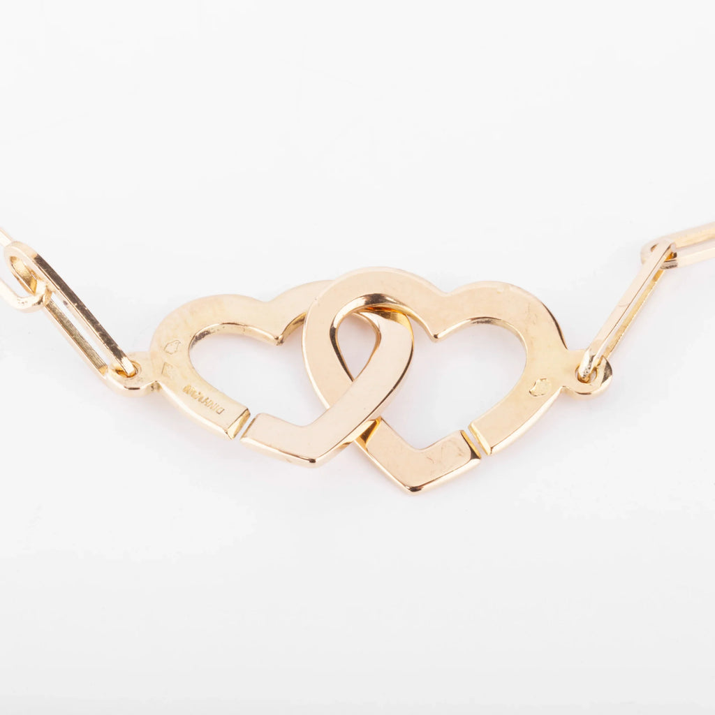 Collier or rose Dinh Van formant 2 cœurs