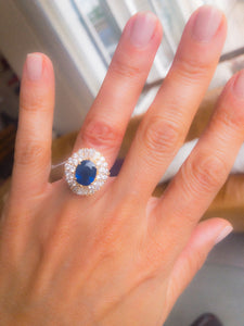 bague marguerite or jaune saphir et double entourage de diamants