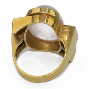 Bague or jaune géométrique ornée d'un quartz rose - adalgyseboutique