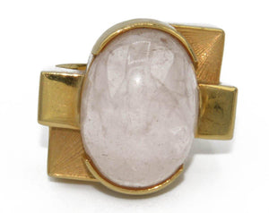 Bague or jaune géométrique ornée d'un quartz rose - adalgyseboutique