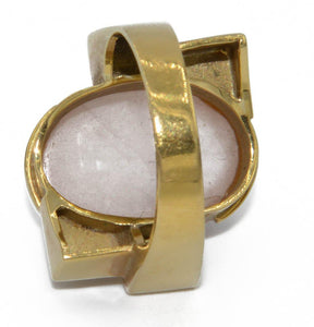 Bague or jaune géométrique ornée d'un quartz rose - adalgyseboutique