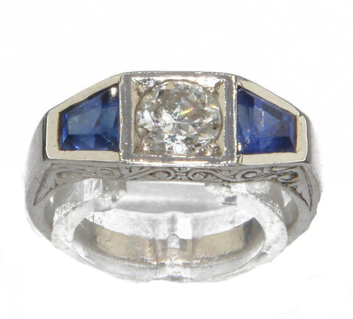 Bague jarretière en or gris diamant et saphirs - adalgyseboutique