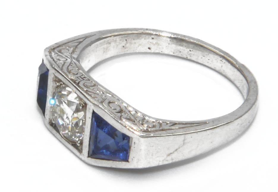 Bague jarretière en or gris diamant et saphirs - adalgyseboutique