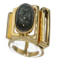 Bague géométrique or jaune ornée d'une agate mousse - adalgyseboutique