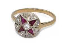 Charger l&#39;image dans la galerie, Bague ancienne ronde diamant et pierres rouges - adalgyseboutique
