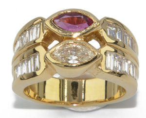 Bague or jaune en toi et moi rubis et diamant