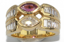 Charger l&#39;image dans la galerie, Bague or jaune en toi et moi rubis et diamant
