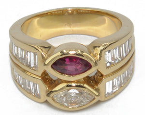 Bague or jaune en toi et moi rubis et diamant