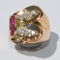 Bague tank or jaune diamant et rubis