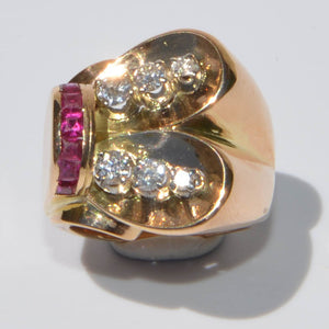 Bague tank or jaune diamant et rubis