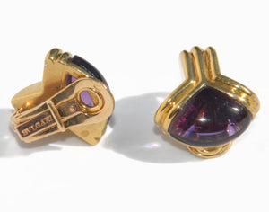 Boucles d'oreilles or jaune de la maison Bvlgari en améthyste