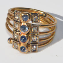 Charger l&#39;image dans la galerie, Bague or jaune 1910 en saphirs cabochons et diamants
