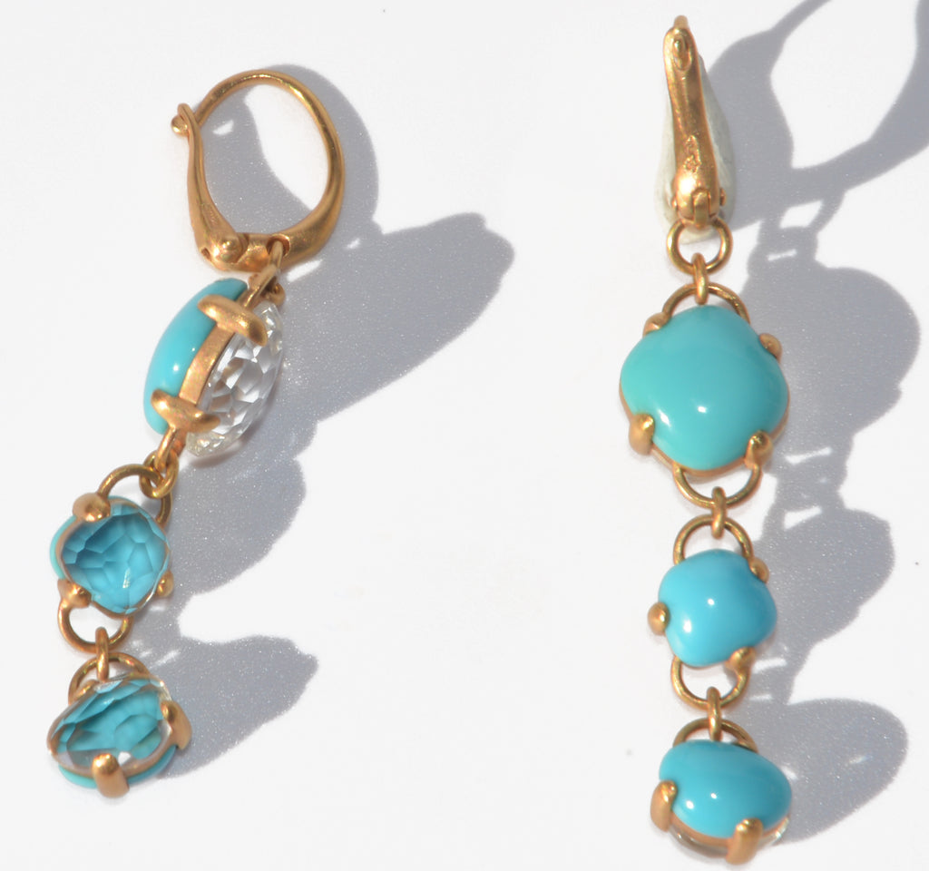 Paire de boucles d'oreilles de la maison Pomellato modèle Capri en topaze bleue et turquoise