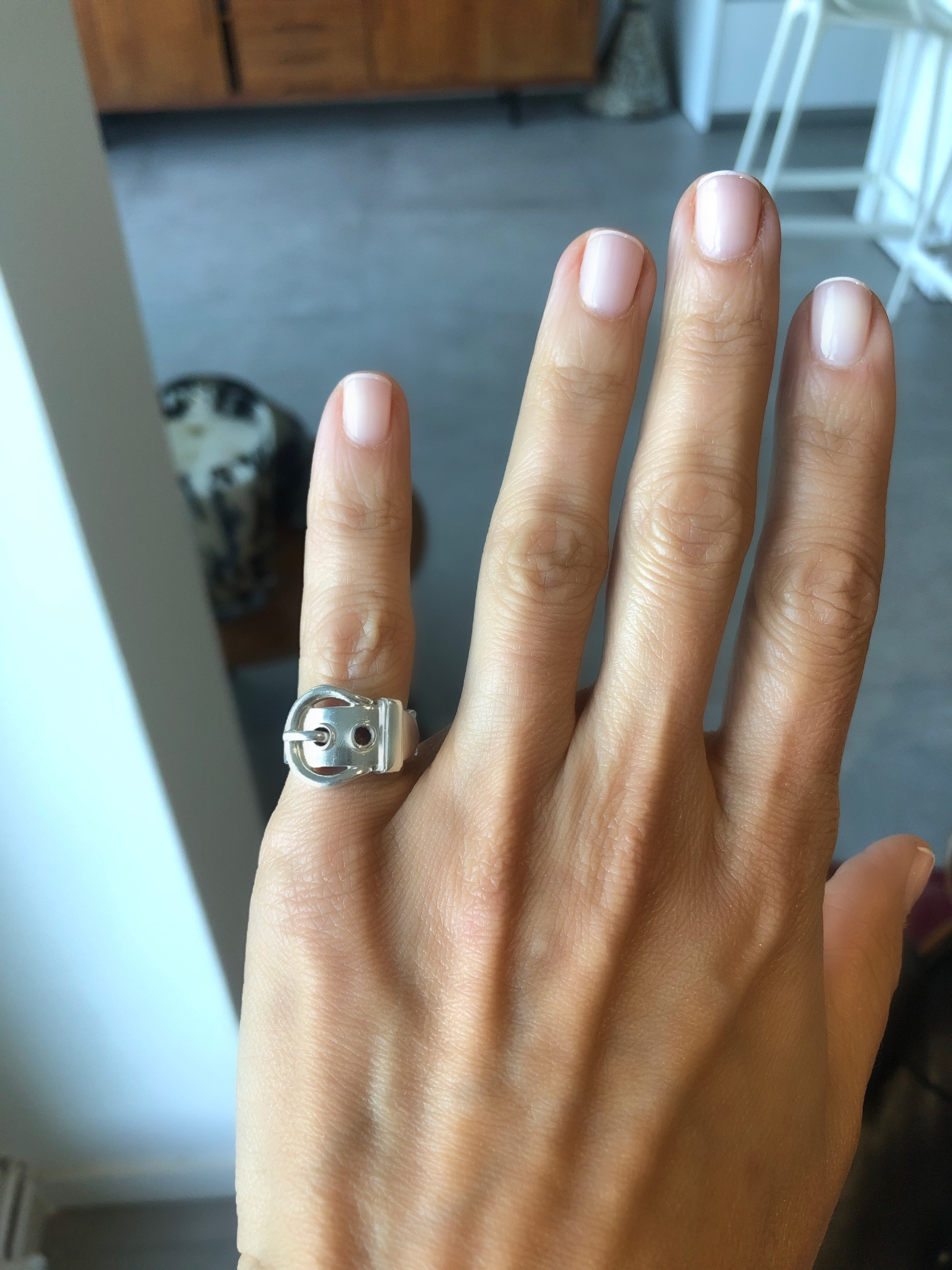 Bague Hermès en argent collection Boucle Sellier