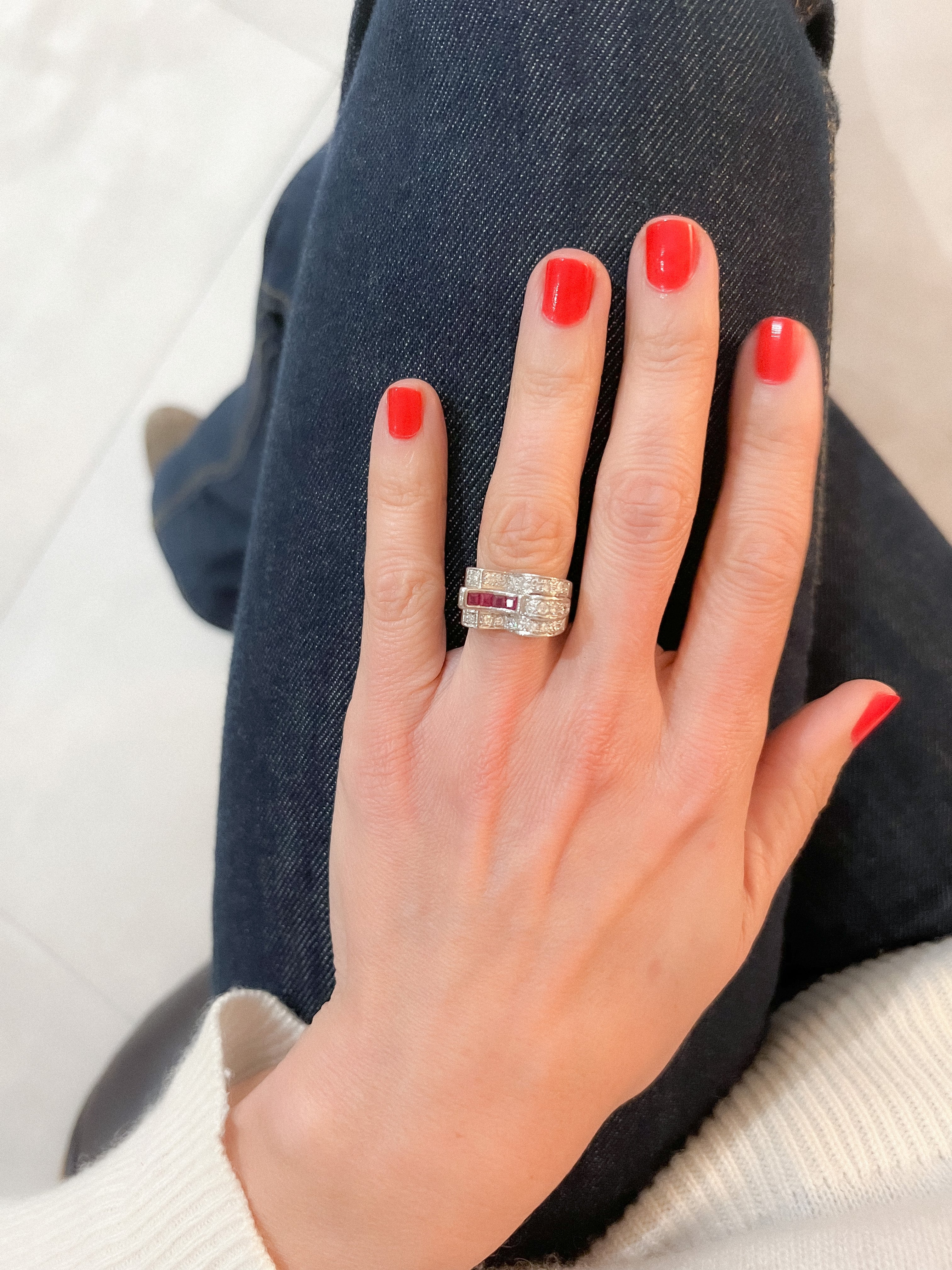 Bague en platine diamant et rubis