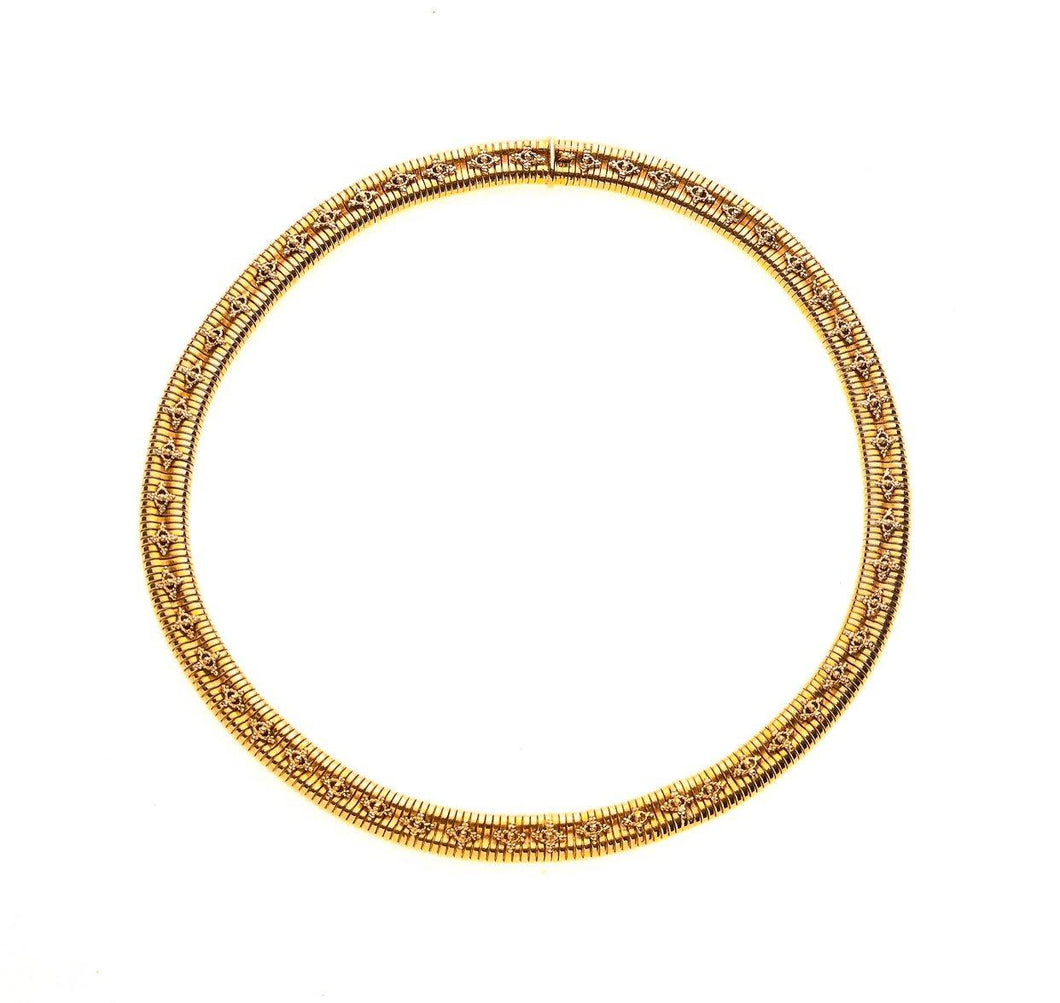 Collier Tubogas des années 1950 en or jaune orné de motifs sur toute la maille - adalgyseboutique