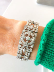 Bracelet Art Déco en platine entièrement pavé de diamant