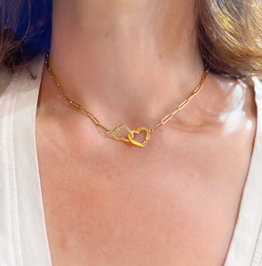 Collier or rose Dinh Van formant 2 cœurs