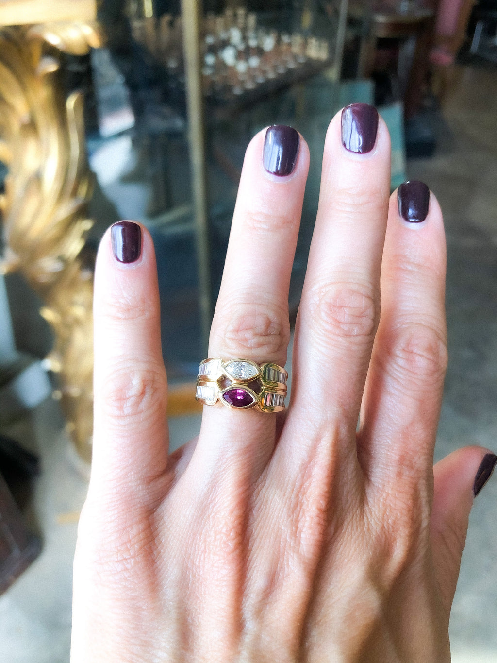 Bague or jaune en toi et moi rubis et diamant