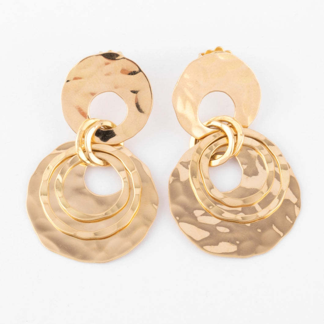 Boucles d'oreilles or jaune martelé