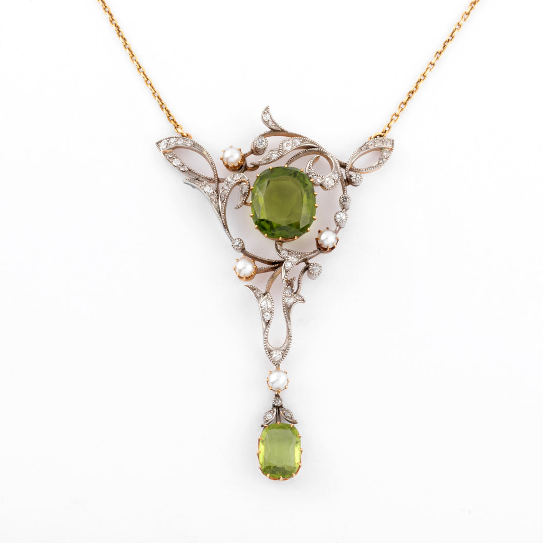 Collier or jaune et Argent Napoléon III orné de Péridot